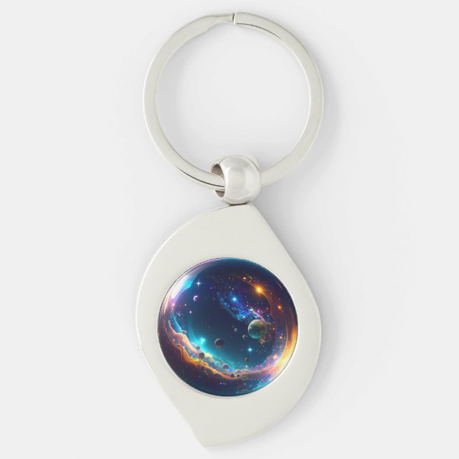 Cosmic Bubble Galaxy Fantasy Art Key Ring (Front)