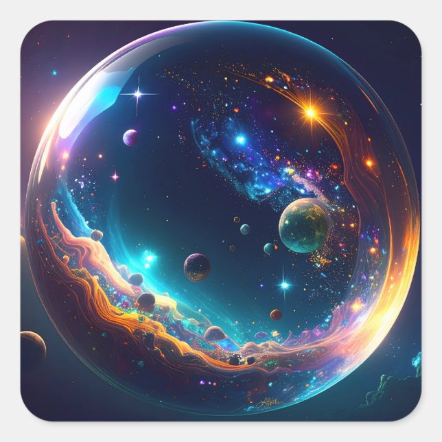 Cosmic Bubble Galaxy Fantasy Art Square Sticker (Front)