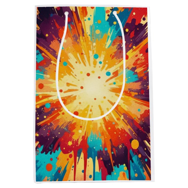 Cosmic Burst Abstract Splatter Art Medium Gift Bag (Front)