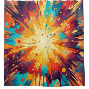 Cosmic Burst Abstract Splatter Art Shower Curtain
