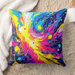 Cosmic Burst: Vibrant Splatter Art Cushion