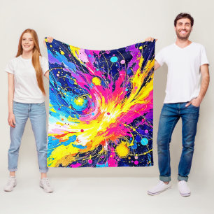 Cosmic Burst: Vibrant Splatter Art Fleece Blanket