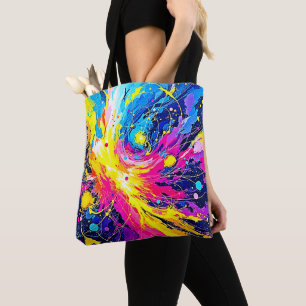 Cosmic Burst: Vibrant Splatter Art Tote Bag