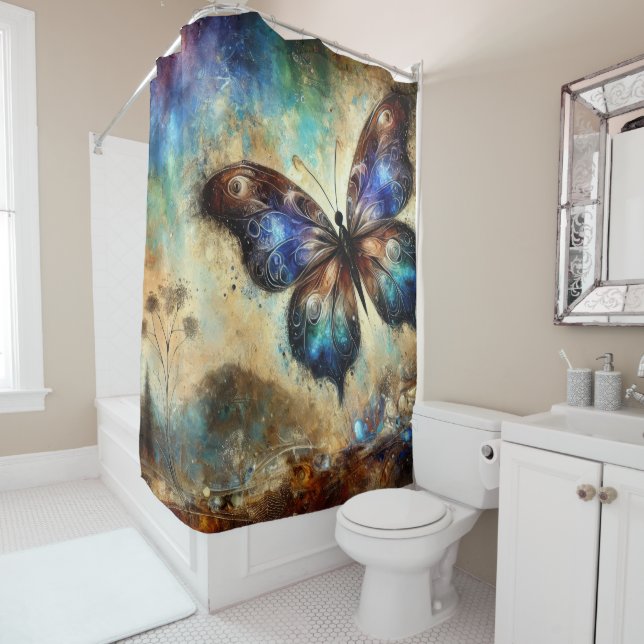 Cosmic Butterfly Fantasy Artwork Shower Curtain (In Situ)
