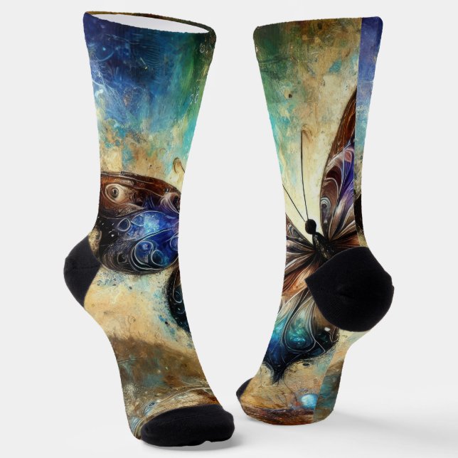Cosmic Butterfly Fantasy Artwork Socks (Angled)