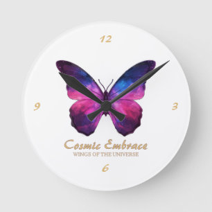 Cosmic Butterfly Galaxy Wings Round Clock