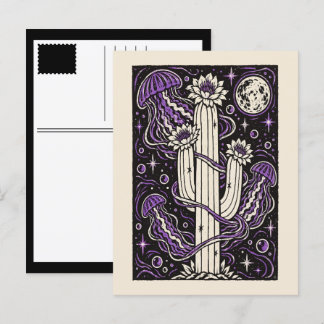 cosmic cactus jellyfish flowers holiday postcard