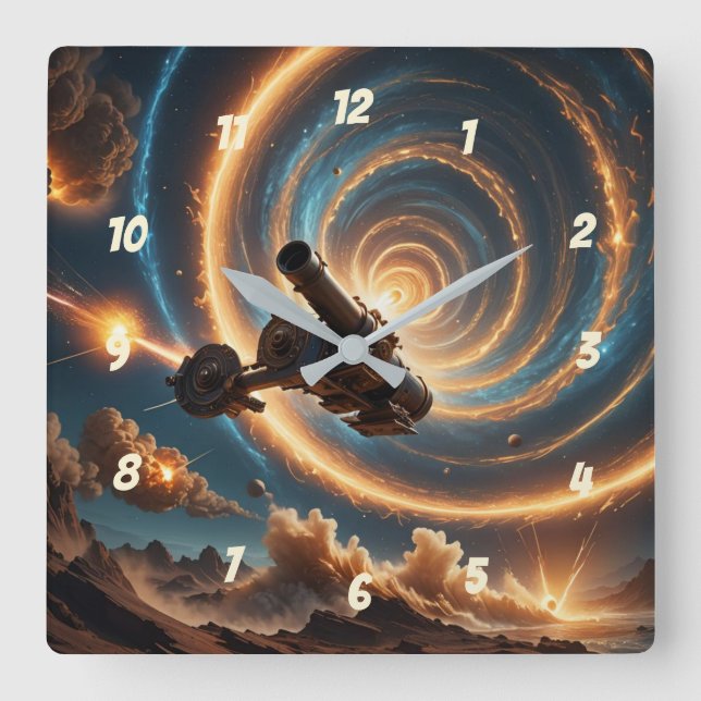 Cosmic Cannon Chaos Square Wall Clock (Front)
