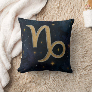 Cosmic Capricorn Golden Zodiac Symbol Cushion