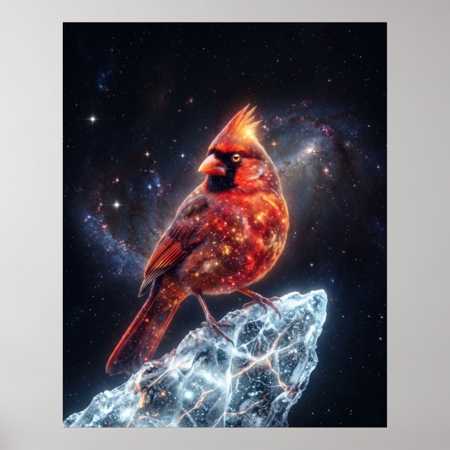 Cosmic Cardinal Frozen Comet Space Art Poster (Front)