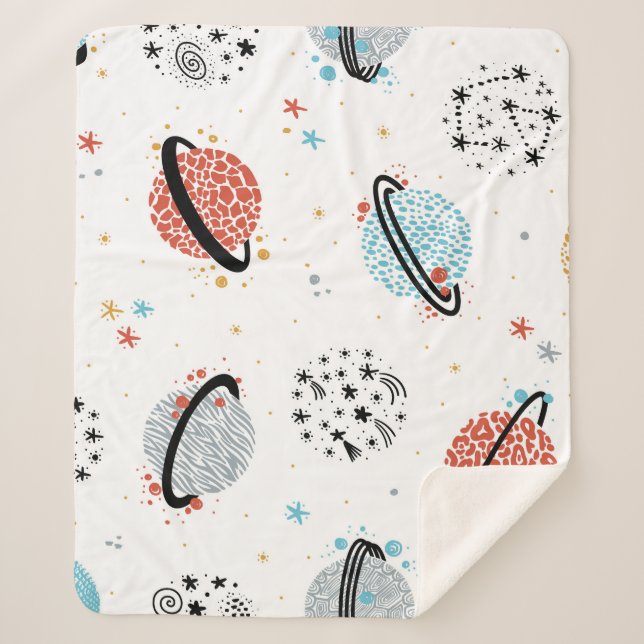 Cosmic Cartoons: Vintage Space Wonders Sherpa Blanket (Front)