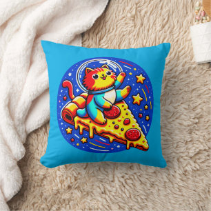 Cosmic Cat Astronaut - Funny Space Pizza Adventure Cushion