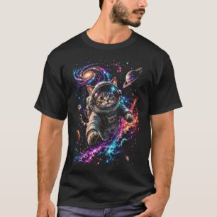 Cosmic Cat Astronaut Galaxy Adventure Colourful T-Shirt