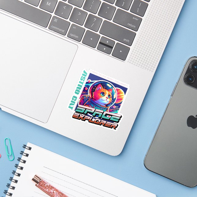 Cosmic Cat Astronaut Sticker (Laptop w/ iPhone)