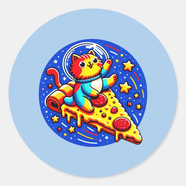Cosmic Cat Astronaut Sticker - Funny Space Pizza (Front)
