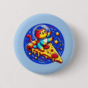 Cosmic Cat Astronaut Sticker - Funny Space Pizza 6 Cm Round Badge