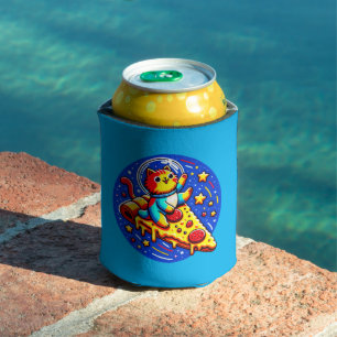 Cosmic Cat Astronaut Sticker - Funny Space Pizza Can Cooler