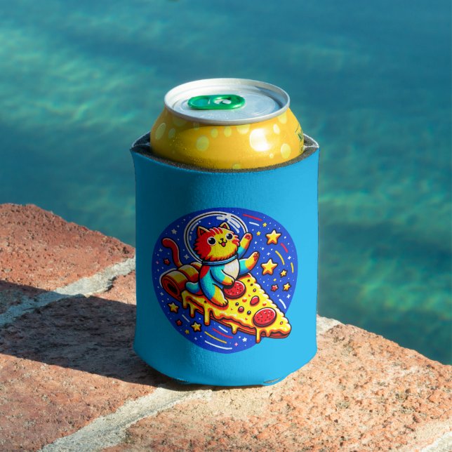 Cosmic Cat Astronaut Sticker - Funny Space Pizza Can Cooler (In Situ Pool)