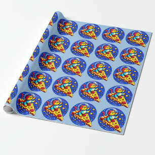 Cosmic Cat Astronaut Sticker - Funny Space Pizza Wrapping Paper
