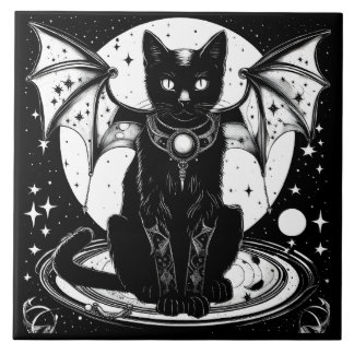 Cosmic Cat Bat Cat I Ceramic Tile