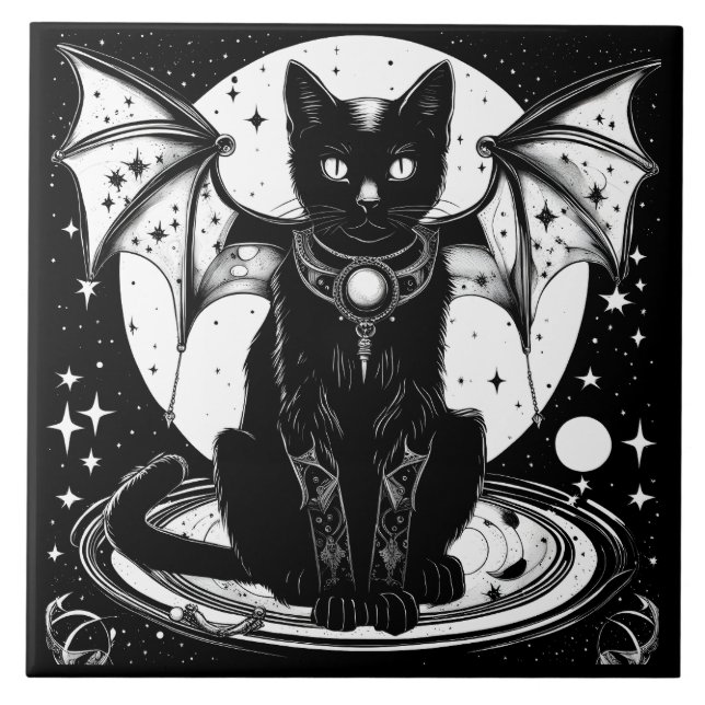 Cosmic Cat Bat Cat I Ceramic Tile (Front)