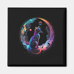 Cosmic Cat Cool Colourful Crescent Moon And Clouds Magnet
