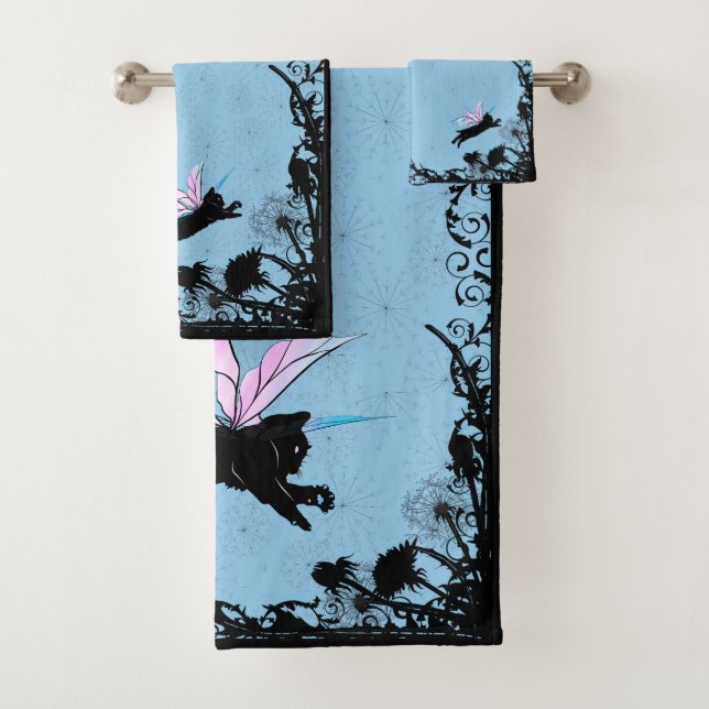 Cosmic Cat Dandelion Bath Towel Set (Insitu)
