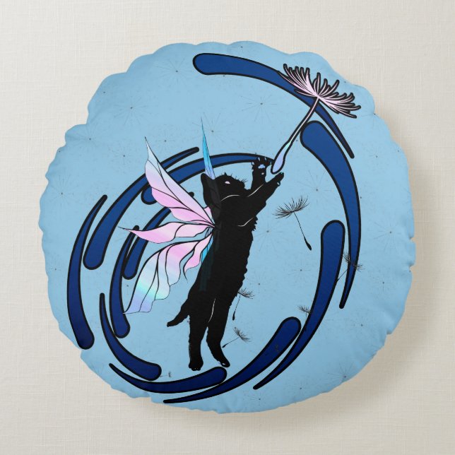 Cosmic Cat Dandelion Round Cushion (Front)
