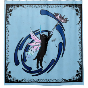 Cosmic Cat Dandelion Shower Curtain