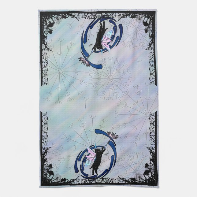 Cosmic Cat Dandelion Tea Towel (Vertical)