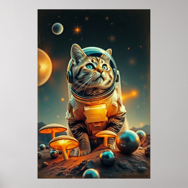 Cosmic Cat Dreams in Retro Space Poster (Front)
