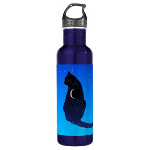 Cosmic Cat in Stars and Crescent Moon Pattern   710 Ml Water Bottle
