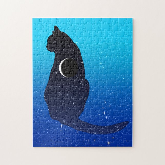 Cosmic Cat in Stars and Crescent Moon Pattern Jigsaw Puzzle (Vertical)