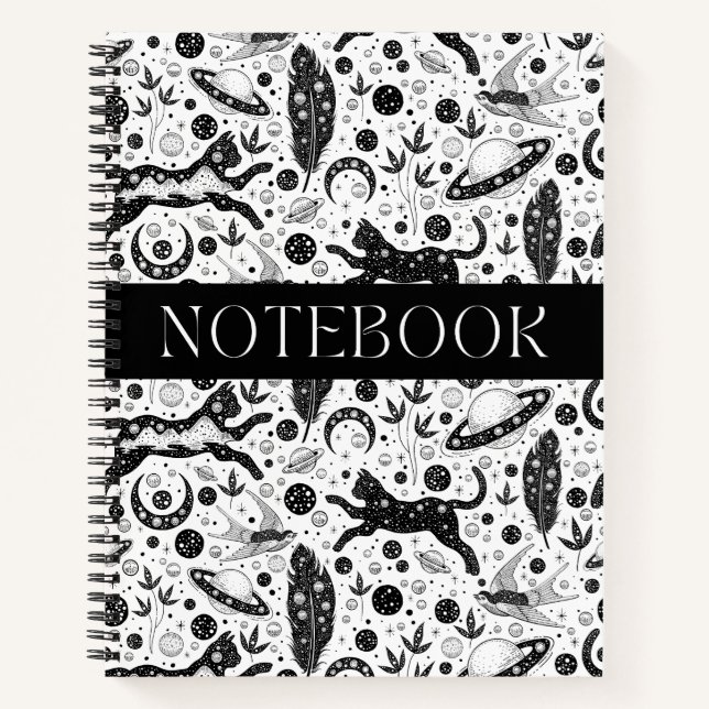 Cosmic Cat Magical Stars Planets Spiral Notebook (Front)