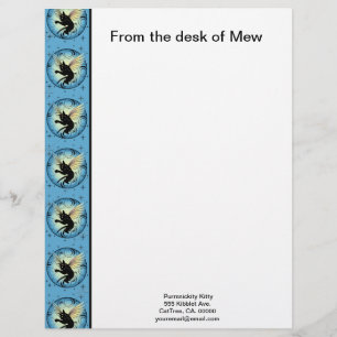 Cosmic Cat Moon and Stars Custom Letterhead