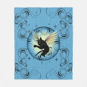 Cosmic Cat Moon and Stars Fleece Blanket