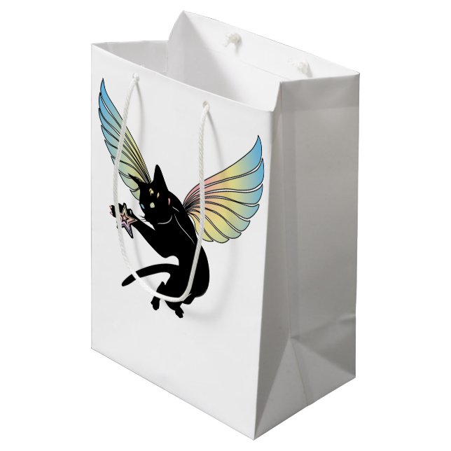 Cosmic Cat Moon and Stars Medium Gift Bag (Front Angled)
