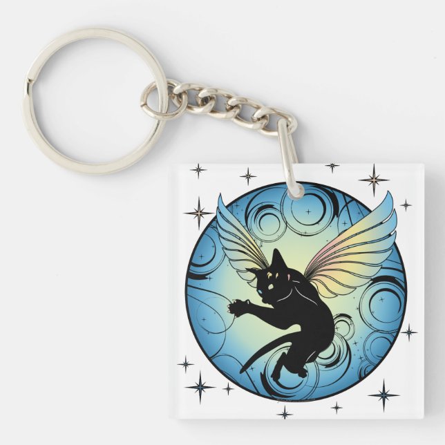 Cosmic Cat Moon Key Ring (Front)