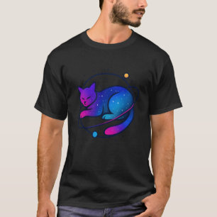 Cosmic Cat Nap with Star Trails for Teens and Adul T-Shirt