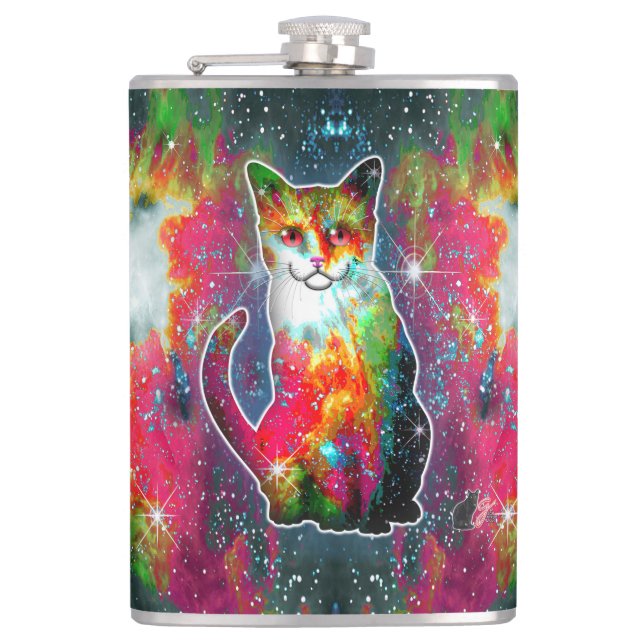 Cosmic Cat Omega Hip Flask (Front)
