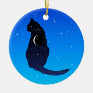 Cosmic Cat on a Starry Sky Background Ceramic Ornament