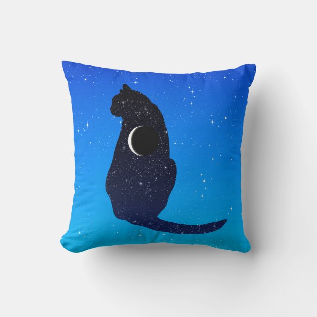 Cosmic Cat on a Starry Sky Background Cushion (Front)