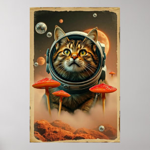 Cosmic Cat on Funky Shroom Planet Poster