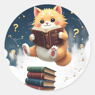 Cosmic Cat Reading Book In Space BookTok Dark Acad Classic Round Sticker