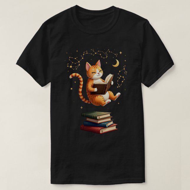 Cosmic Cat Reading Book - One More Chapter T-Shirt (Design Front)