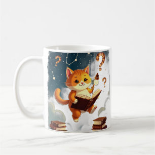 Cosmic Cat Reading Starship Bookworm Sticker Coffee Mug