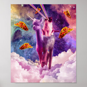 Cosmic Cat Riding Alpaca Unicorn Poster