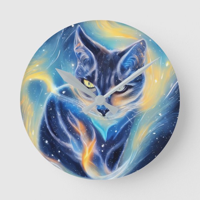 Cosmic Cat Round Clock (Front)