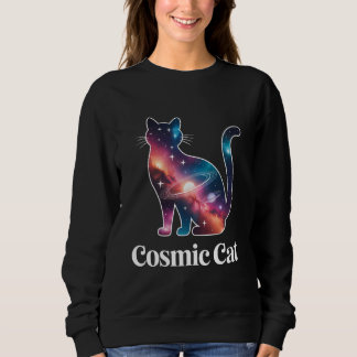 Cosmic Cat Silhouette Galaxy Space Stars Celestial Sweatshirt