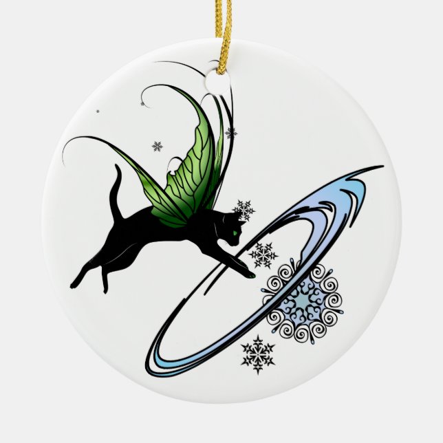Cosmic Cat Snowflake Ceramic Tree Decoration (Front)